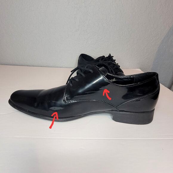 Calvin Klein Brodie Black Patent Mens Size 8.5 Oxfords Lace Leather Dress Shoes - Picture 7 of 16